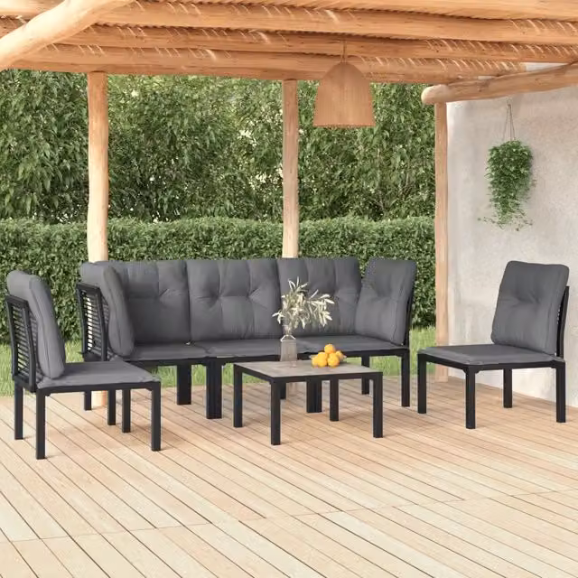 Set Salotto da Giardino 6 pz in Polyrattan Nero e Grigio 3187737
