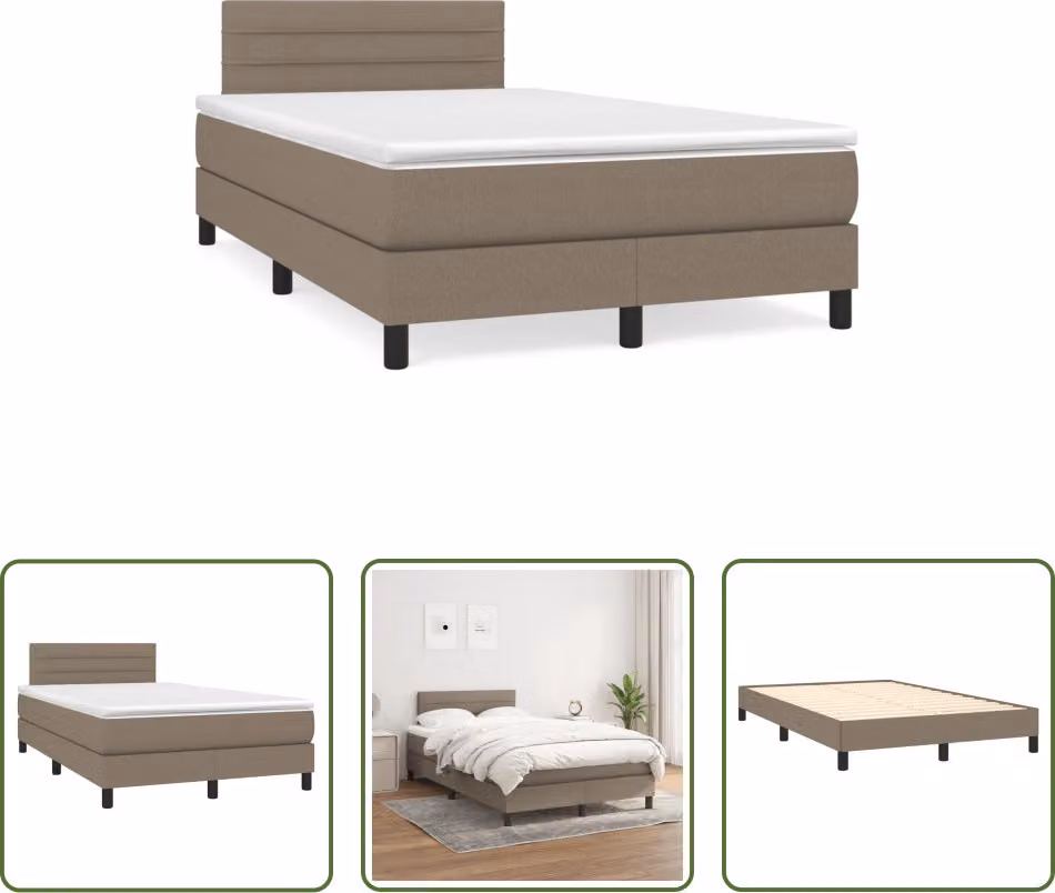 The Living Store Letto a molle con materasso Taupe 120x190 cm in tessuto