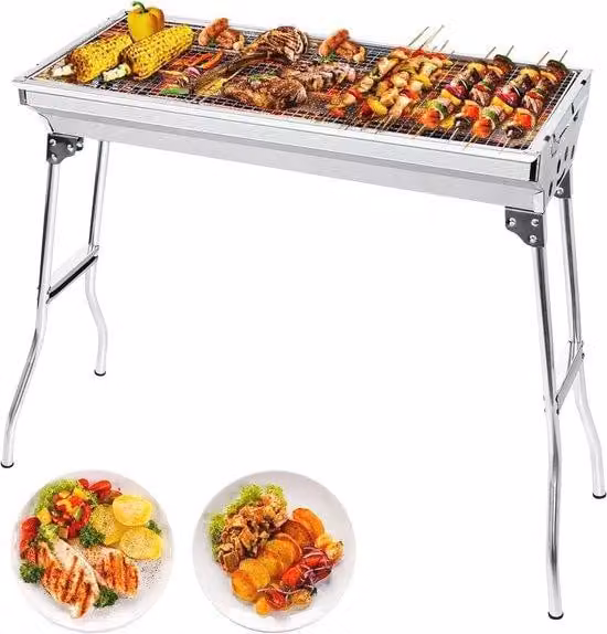 Barbecue compatto da campeggio e per feste, per 5-10 persone - Design pieghevole e portatile, leggero
