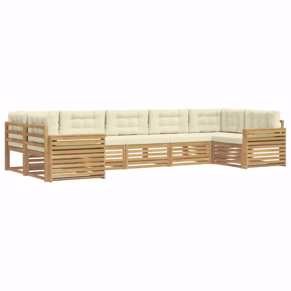 Set di divani da esterno a forma di U vidaXL in legno di acacia con cuscini Bianco e Beige – 2