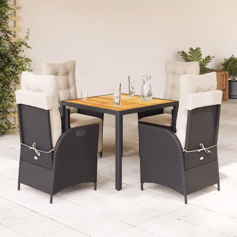 Set da Pranzo da Giardino vidaXL in Legno di Acacia e Polyrattan, 5 Pezzi, Nero e Bianco