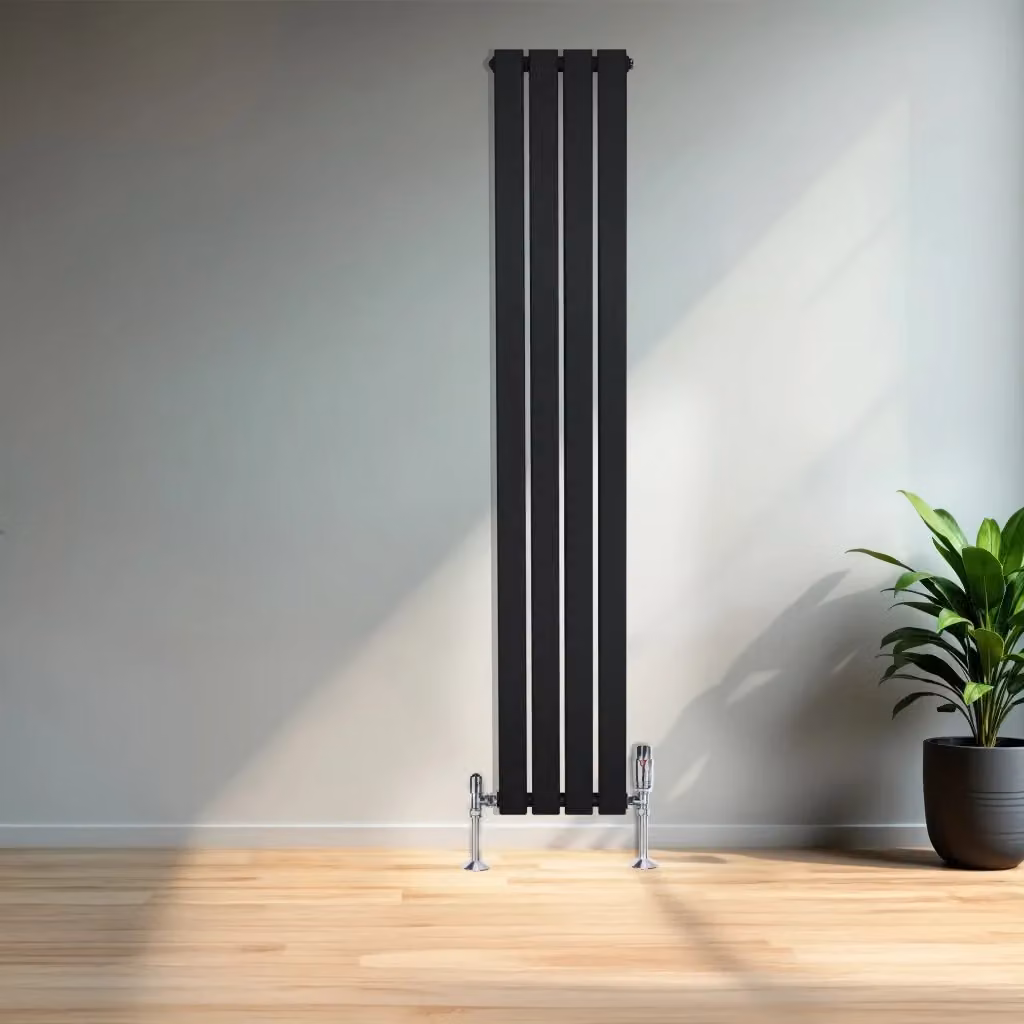 Radiatore Verticale Monstershop in Acciaio Nero con Valvola Termostatica e Staffa a Parete H: 160 cm, L: 28 cm – 2