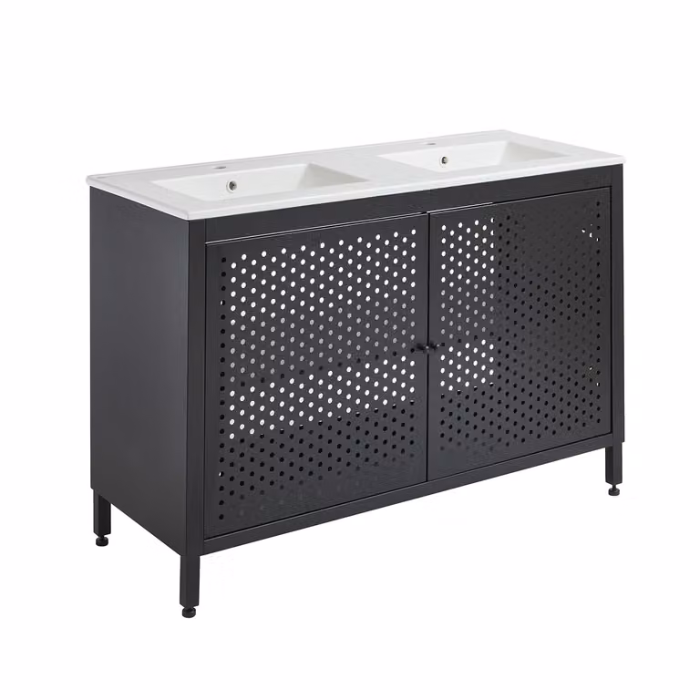 Mobile da Lavabo per Bagno in Metallo Nero da 1210mm con Lavabo Doppio Elements Colore Bianco (Chalk) - Beswick