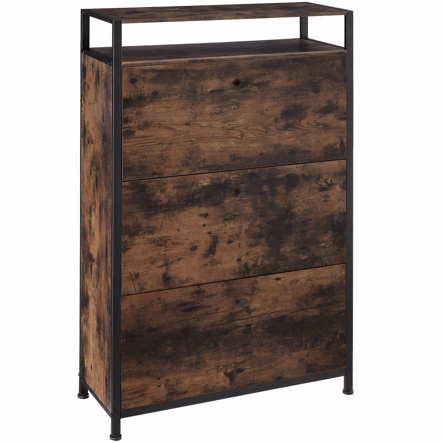 Scarpiera Tectake in stile industriale con ripiani basculanti, colore marrone e nero, L: 81 cm, H: 130 cm, P: 32 cm – 4