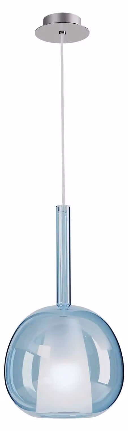 TRESORE SU E27*1, lampada a sospensione rotonda – diametro 20, altezza 285 cm - cromo lucido/Blu, vetro blu