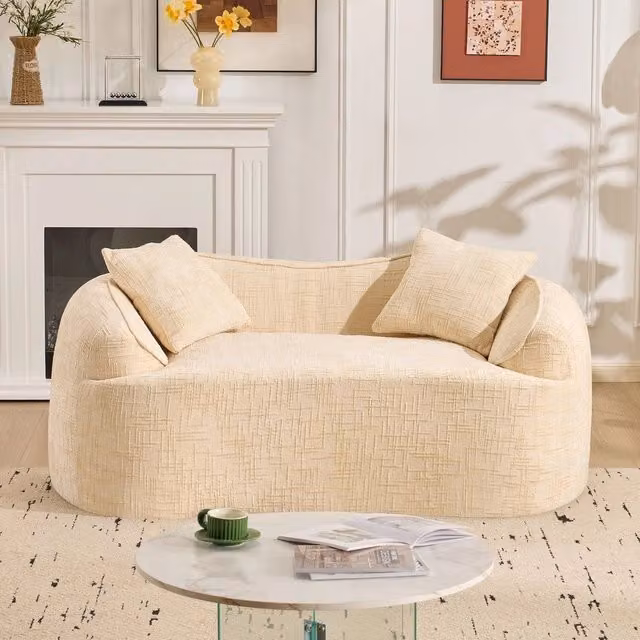 Divano 2 posti velluto beige ¨C Minimal ¨C con braccioli e 2 cuscini compatti