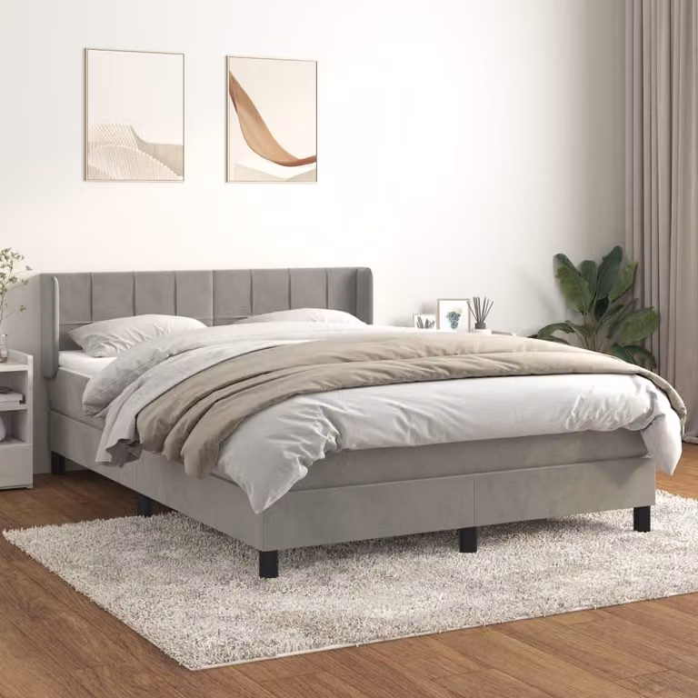 The Living Store Letto a molle con materasso grigio chiaro 140x200 cm in velluto