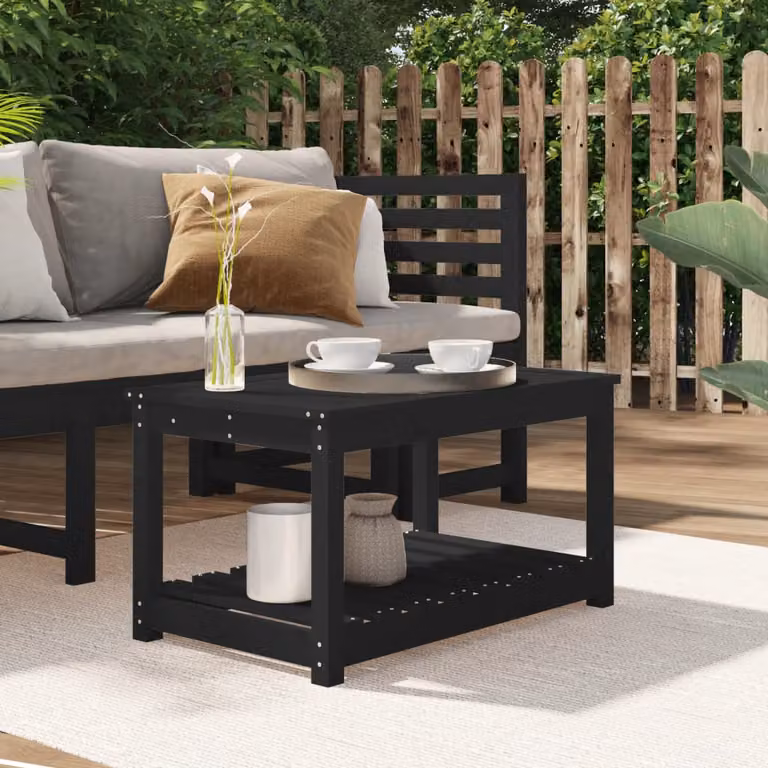 vidaXL Tavolo da giardino rettangolare in legno di pino massello nero L: 82,5 cm, P: 50,5 cm, H: 45 cm