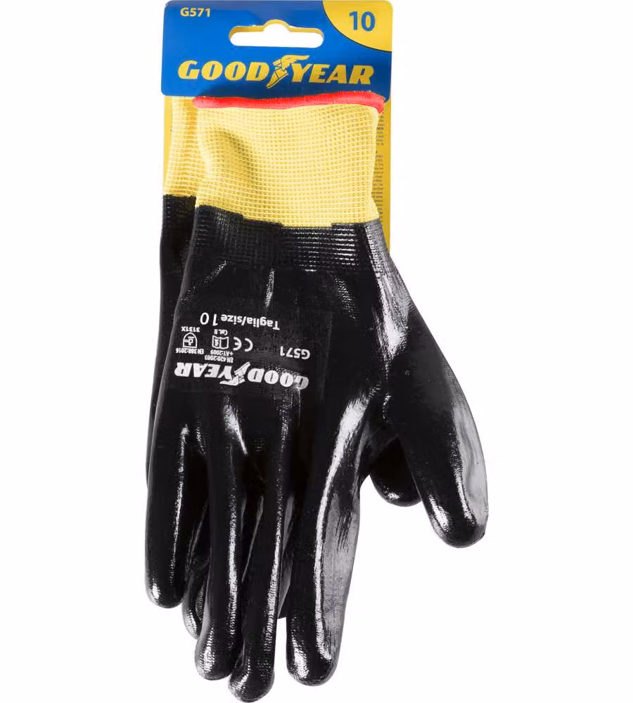 Guanti in nitrile mod.G571 taglia 10 nero fascia gialla Lavoro