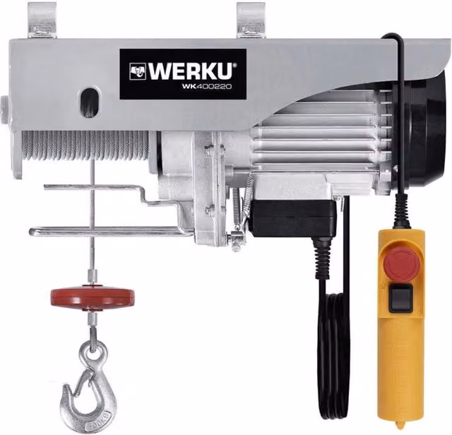 Paranco a cavo WERKU da 300/600 Kg con motore da 1050 W in acciaio e alluminio colore argento