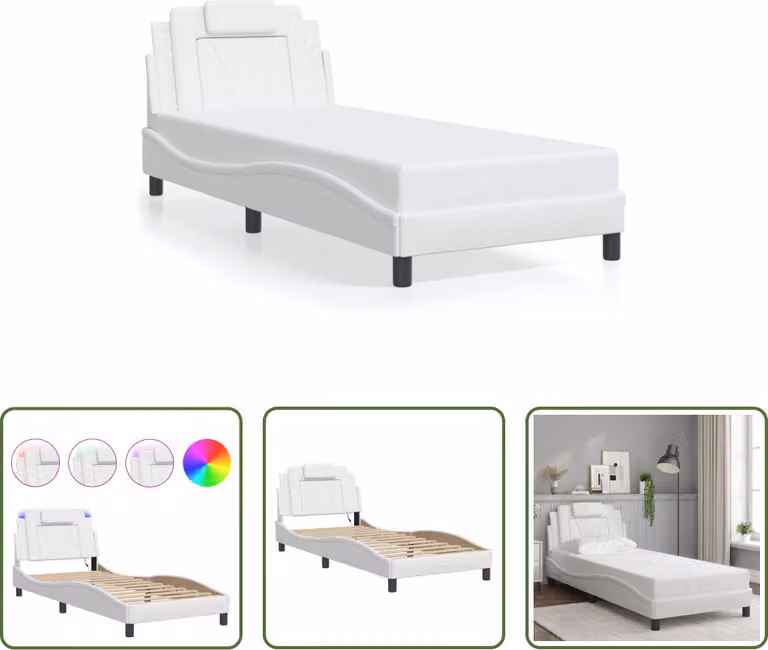 The Living Store Struttura letto con LED bianco 90x200 cm in ecopelle