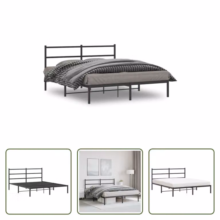 The Living Store Struttura letto con testiera in metallo nero 150x200 cm