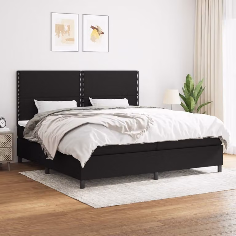 The Living Store Letto a molle con materasso nero 200x200 cm in tessuto
