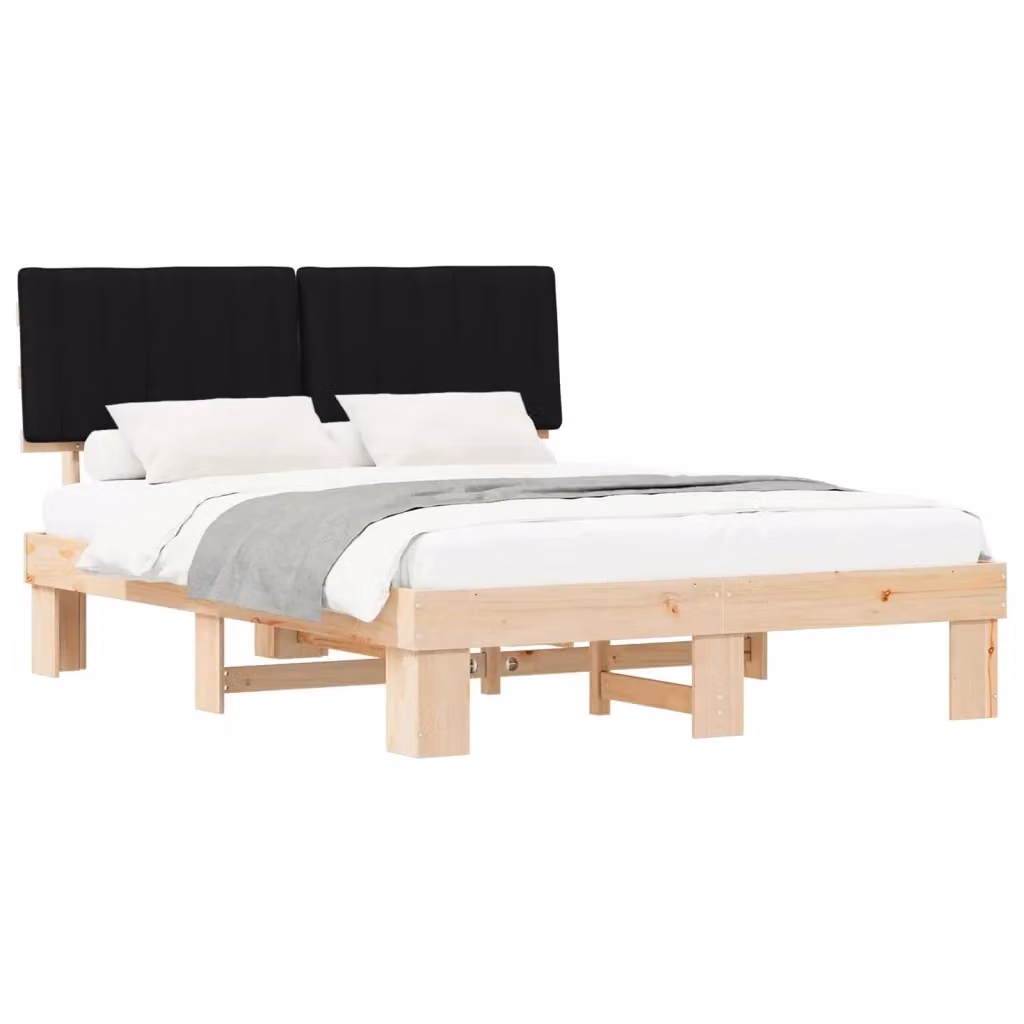 Letto moderno vidaXL con testiera rivestita in tessuto nero e struttura in pino massello L/P/H: 160 x 200 cm – 2