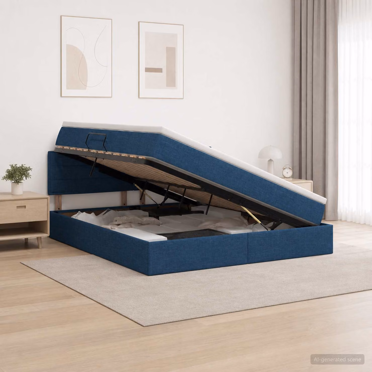 Letto con contenitore vidaXL Blu con illuminazione LED e porta USB, L/P/H: 180 x 200 x 88 cm