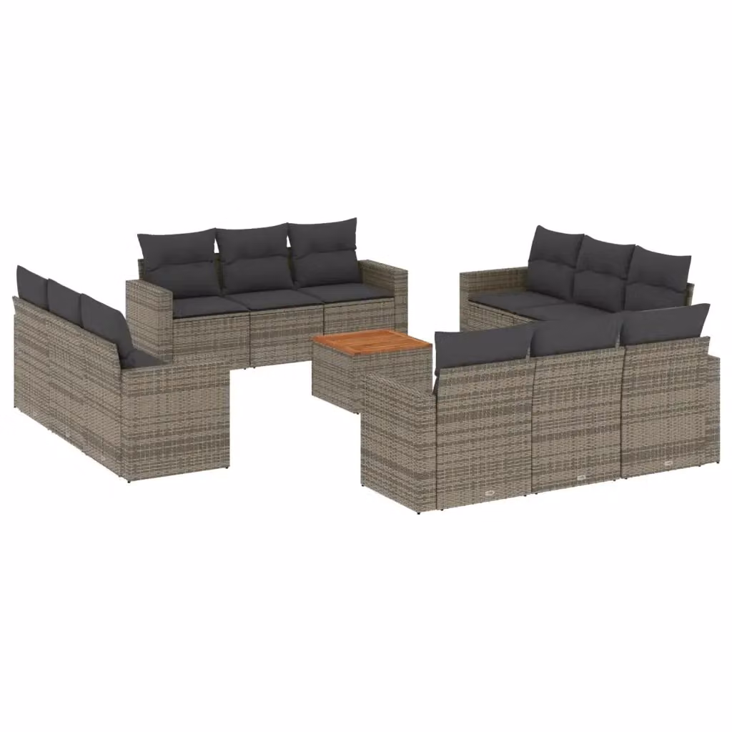 vidaXL Set Divani da Giardino 13 pz in Polyrattan Grigio con Cuscini e Tavolino – 2