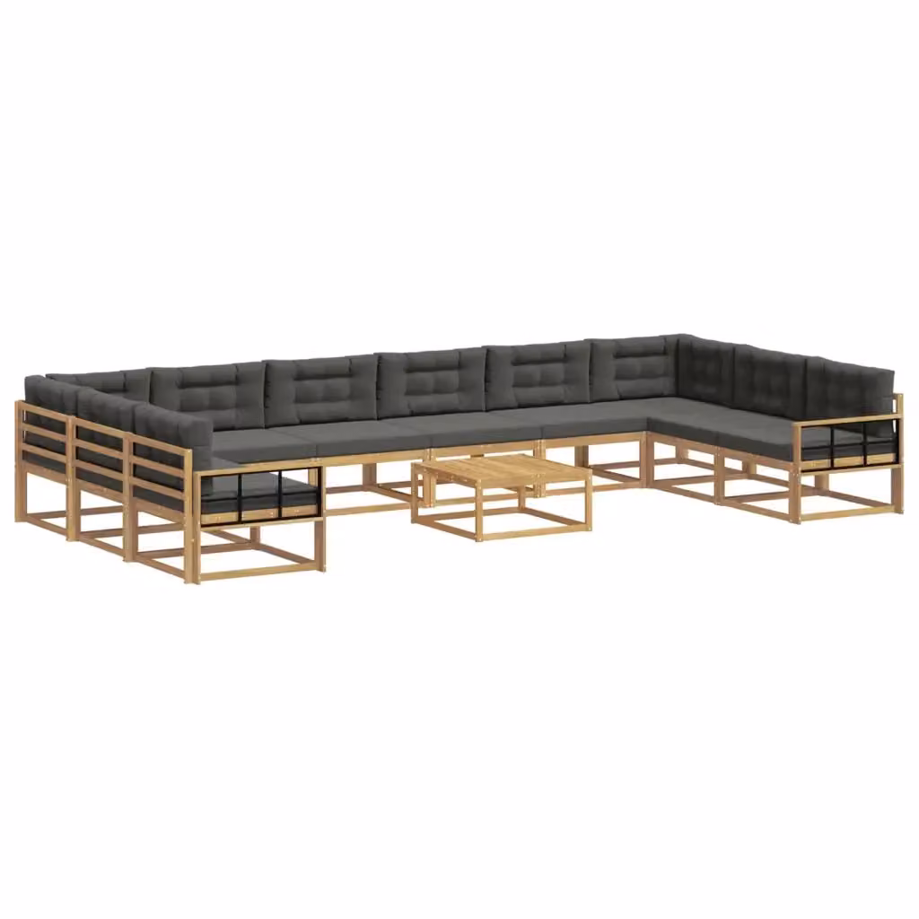 Set di divani da esterno a forma di U vidaXL in legno di acacia con cuscini, Bianco, Antracite e Marrone – 2