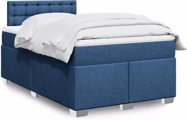 Letto Ibrido vidaXL con Giroletto a Molle e Materasso in Tessuto Blu e Bianco, L/P/H: 120 x 200 x 100,5 cm