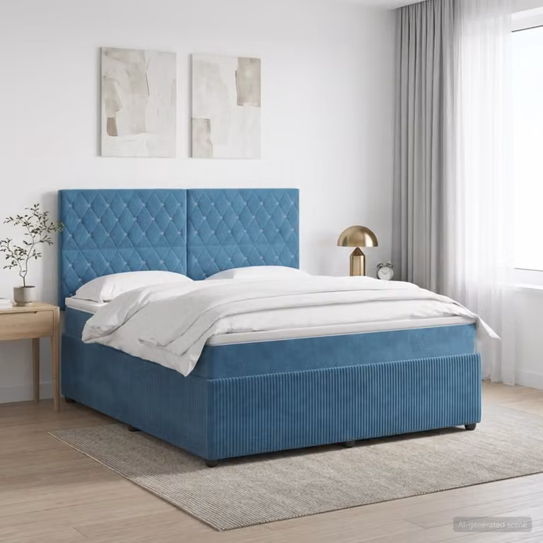 Letto box spring con materasso vidaXL in velluto blu, L/P/H: 200 x 140 x 144 cm