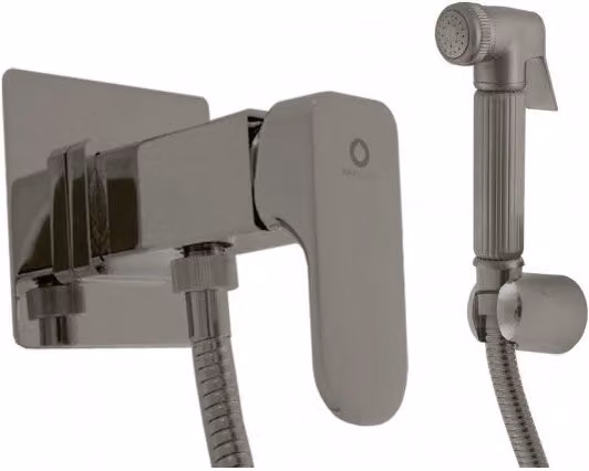 YUKON Miscelatore Bidet a Piantana Fissa con Doccetta in Metallo Spazzolato Ottone Grigio