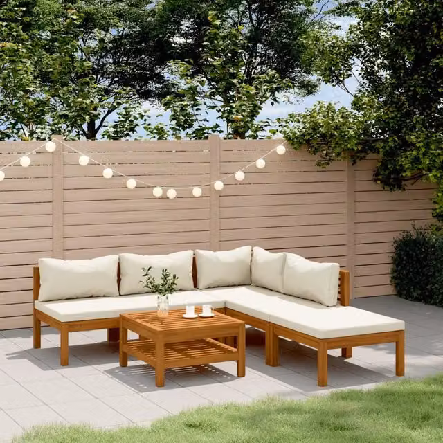 Set Divani da Giardino 6 pz con Cuscini Crema in Legno Acacia 3086948