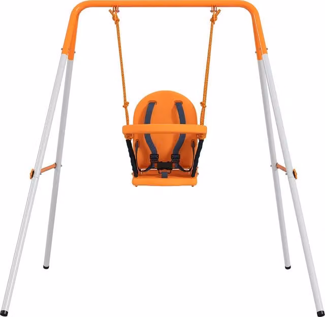 Altalena per bambini Outsunny da giardino in acciaio con schienale e cintura di sicurezza, arancione, portata 25 kg