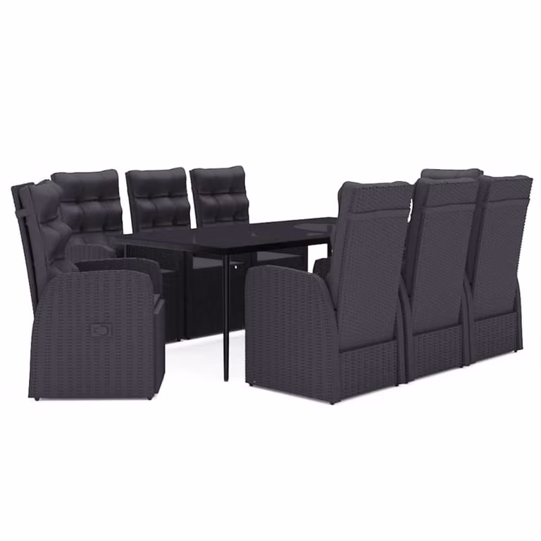 Set da Pranzo da Giardino 9 pz con Cuscini Nero
