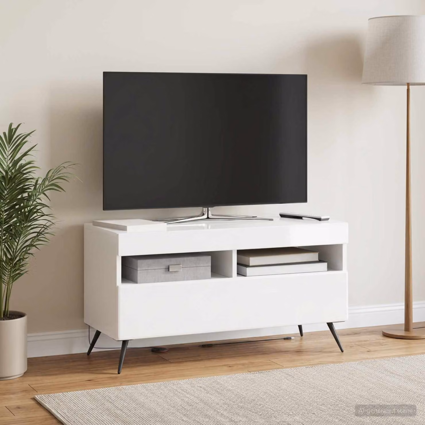 Mobile TV stand vidaXL BREDA bianco lucido in legno ingegnerizzato con illuminazione integrata L/P/H: 81 x 35 x 43 cm