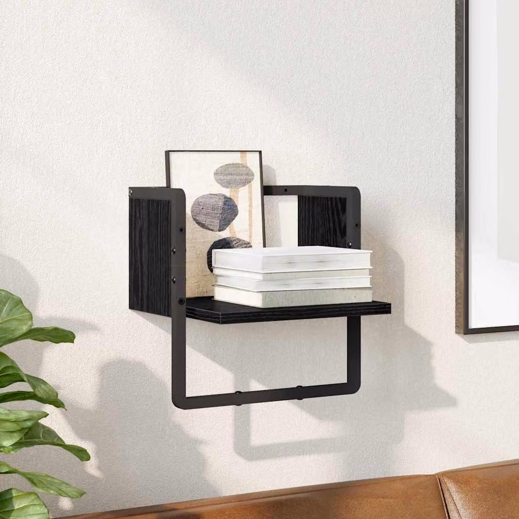 Scaffale da parete moderno vidaXL in MDF e metallo, colore nero, L 30 cm x P 25 cm x H 30 cm