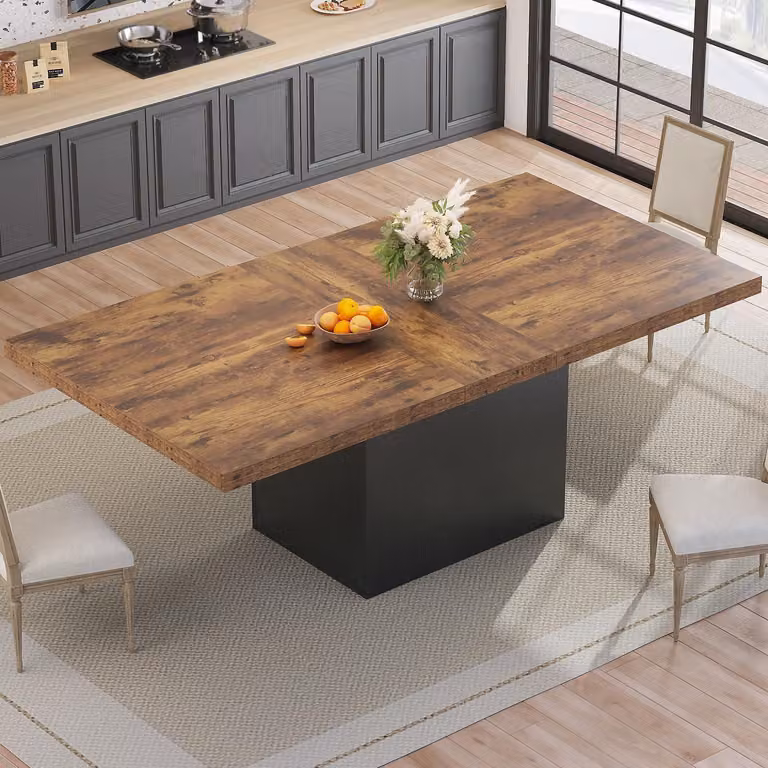 Tavolo da pranzo rettangolare per 6-8 persone, dimensioni 180x80 cm, design industriale, stile rustico, colore marrone e nero
