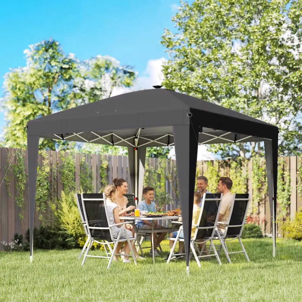 Gazebo Pieghevole da Giardino Giordanoshop in Metallo e Poliestere Nero con Luce Centrale e Telecomando L/P/H: 297 x 297 x 288 cm – 2