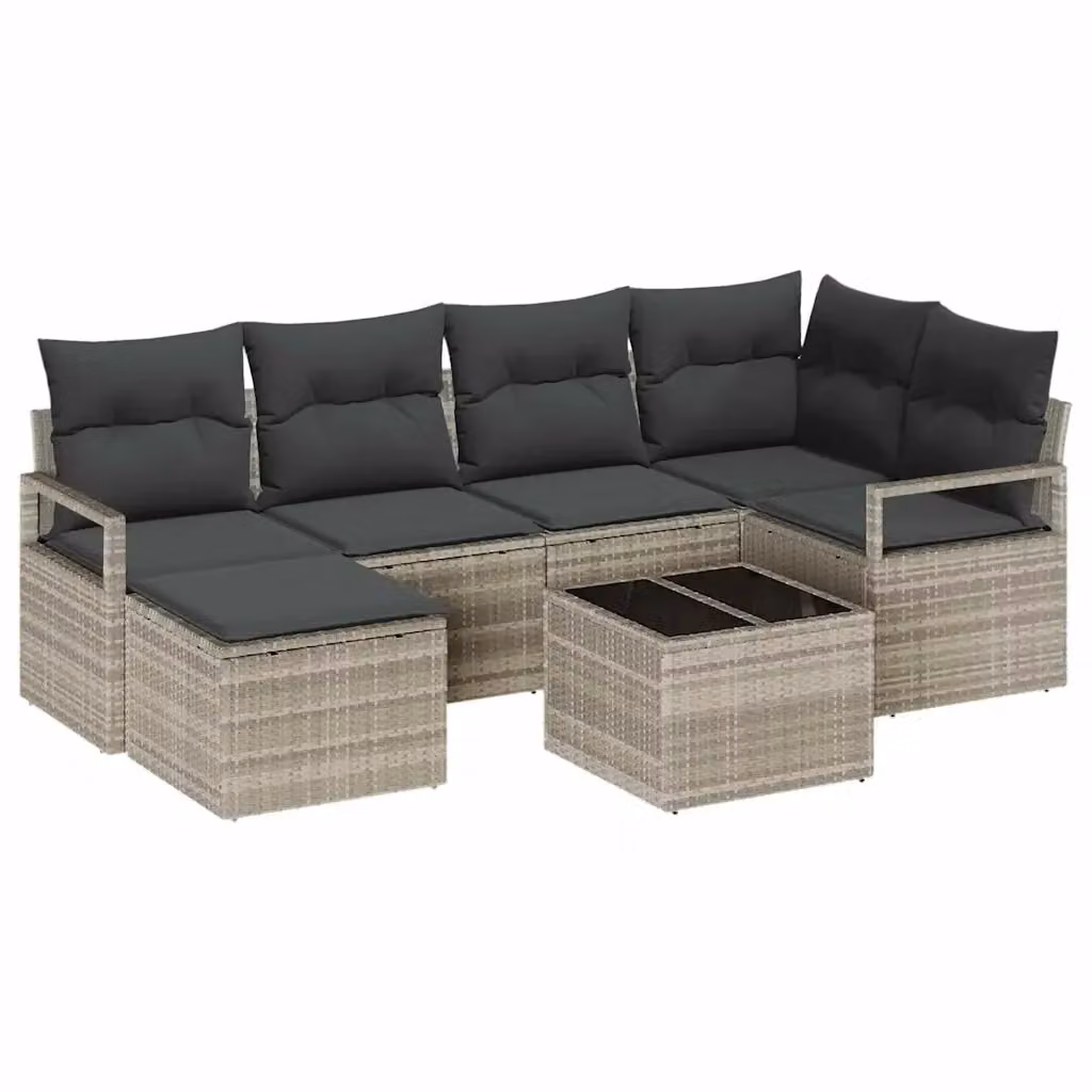 Set di divani da giardino vidaXL a forma di U composto da 7 pezzi in rattan grigio con struttura in acciaio e cuscini inclusi – 2