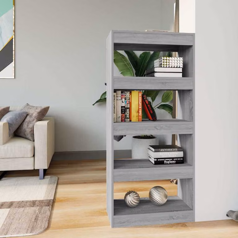 Libreria e Divisorio vidaXL Grigio Sonoma in Legno Multistrato e MDF, L 60 cm x P 30 cm x H 135 cm