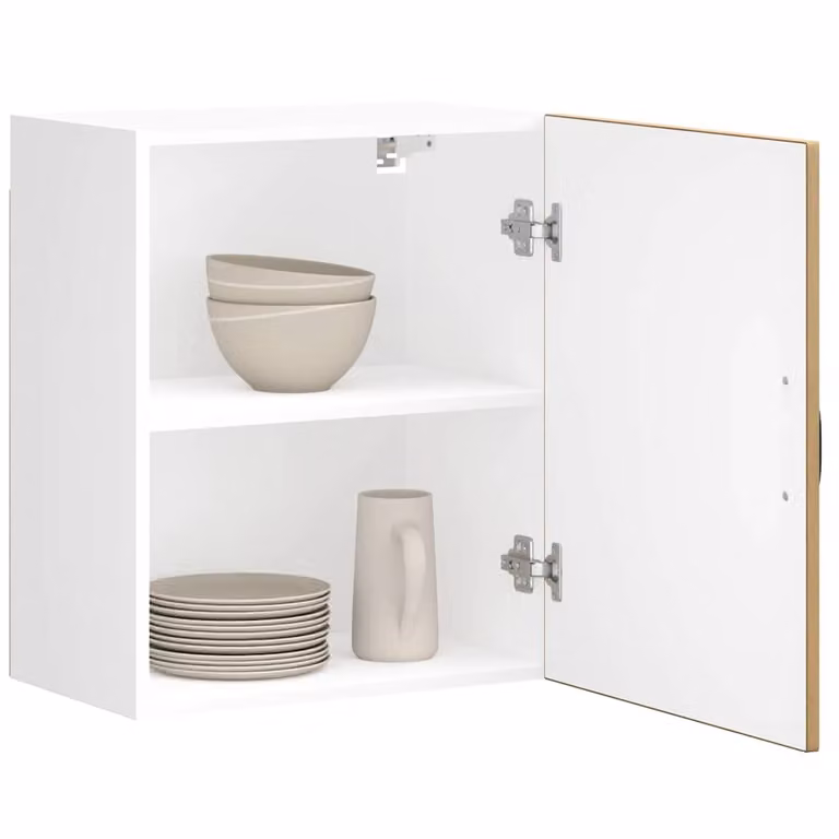 Set di 2 pensili da parete vidaXL Lucca in legno multistrato e MDF, colore rovere e bianco, con ante a battente e ripiani interni, stile moderno