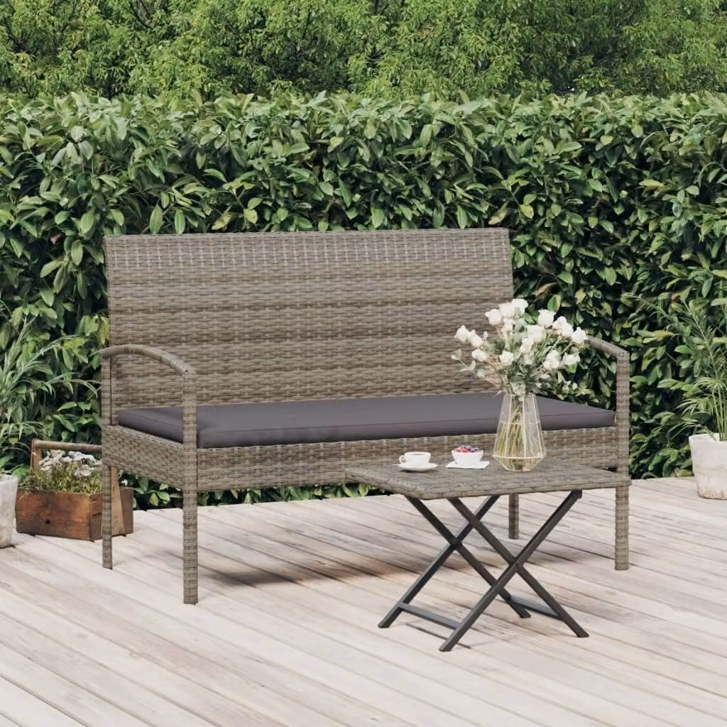 The Living Store Panca da giardino con cuscini Grigio 105 cm Poly Rattan
