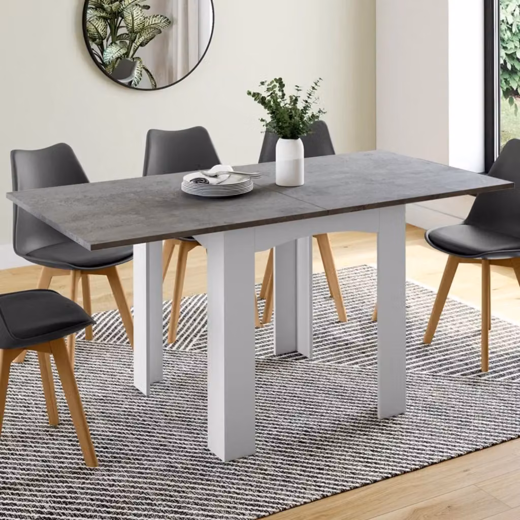 IDMarket Tavolo da pranzo allungabile DONA con piano effetto cemento cerato grigio per 4-8 persone – 2