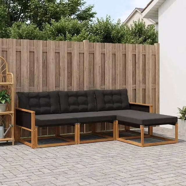 Set di divani da esterno 4 pz Naturale e Nero 3381336
