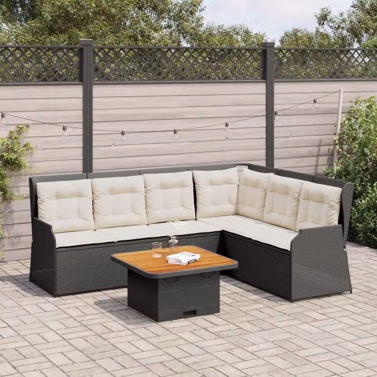Set Divano da Giardino a L vidaXL 5 Pezzi con Tavolino e Cuscini in Polyrattan Nero