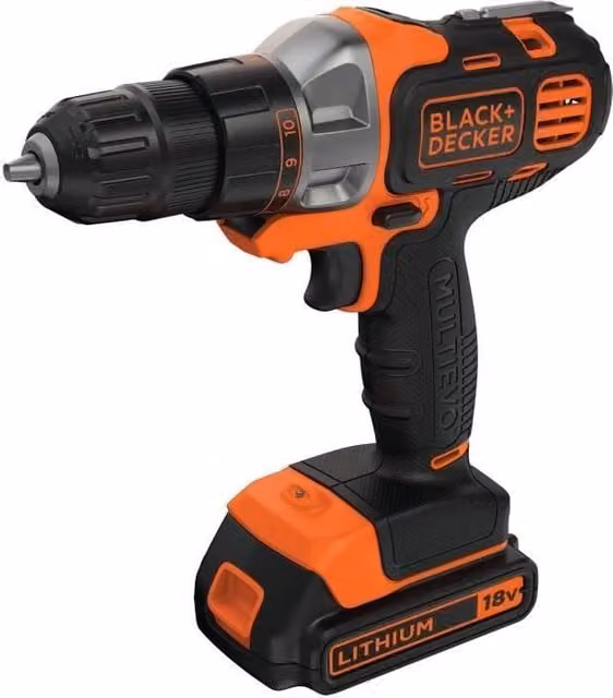 BLACK + DECKER - Trapano avvitatore a batteria MultiEvo 18V 1,5Ah + Caricabatterie - MT218K-QW - Attrezzo con testina intercambiabile