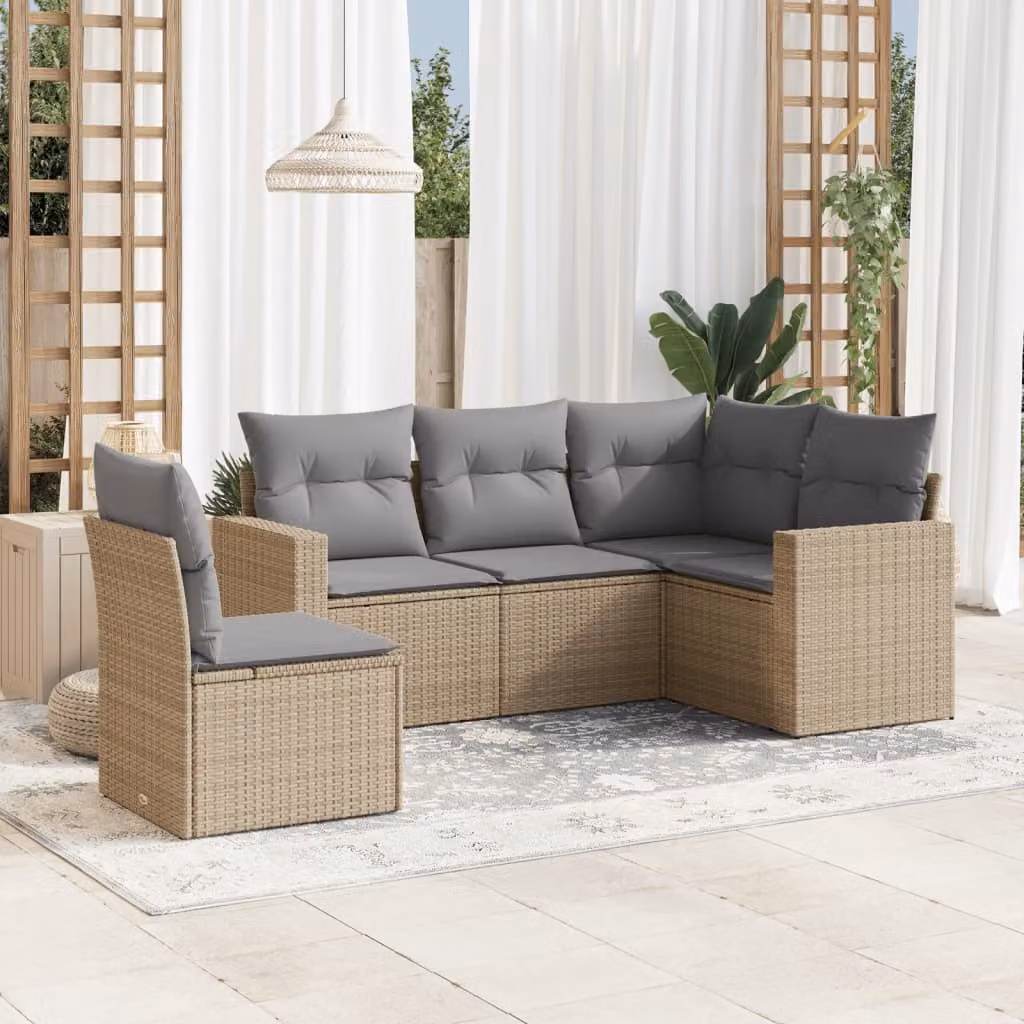 vidaXL Set Divano da Giardino a L con Cuscini Beige e Grigio in Polyrattan e Metallo – 1