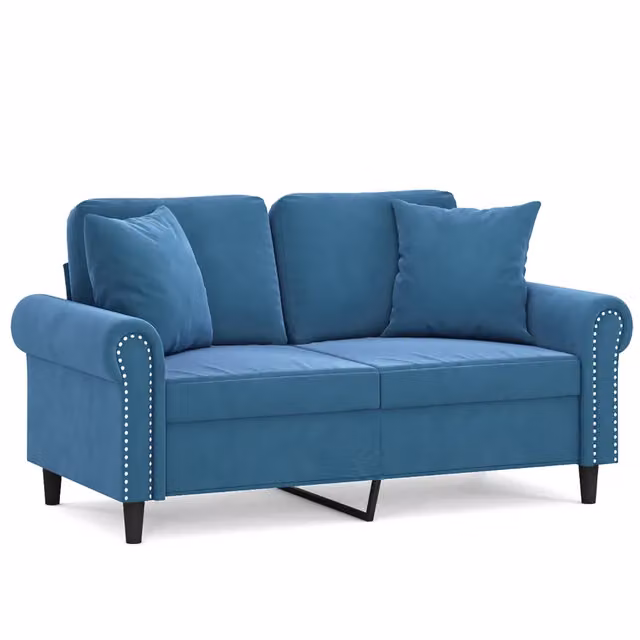 Divano | Divano da soggiorno | Sofa a 2 Posti con Cuscini Blu 120 cm in Velluto