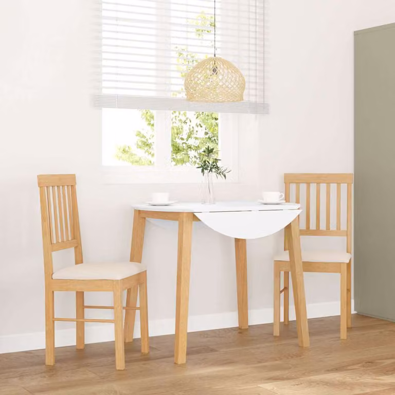Set di 2 sedie da pranzo moderne vidaXL in legno di Hevea marrone con cuscini in tessuto, L: 44,5 cm, P: 42,5 cm, H: 90 cm