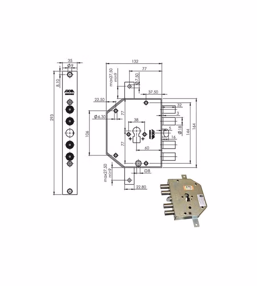 Serratura Sic.Triplice Dx Cil. E60 Cp954Dfb Moia