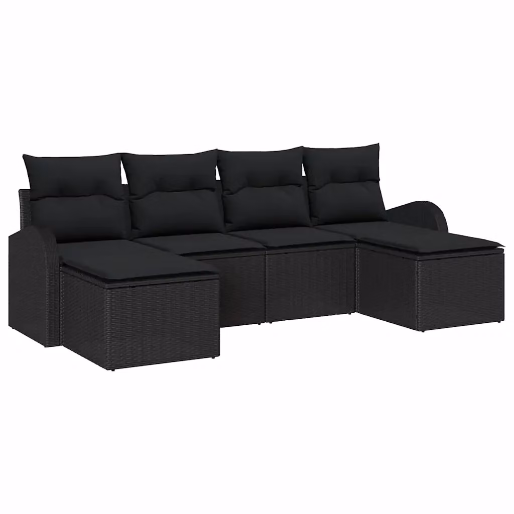 Set di divani da giardino vidaXL a forma di L composto da 6 pezzi in rattan nero con cuscini inclusi e struttura in metallo – 2