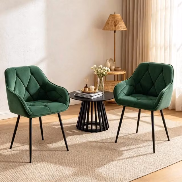 Set di 2 sedie da pranzo moderne WISHDOR in velluto verde con struttura in metallo