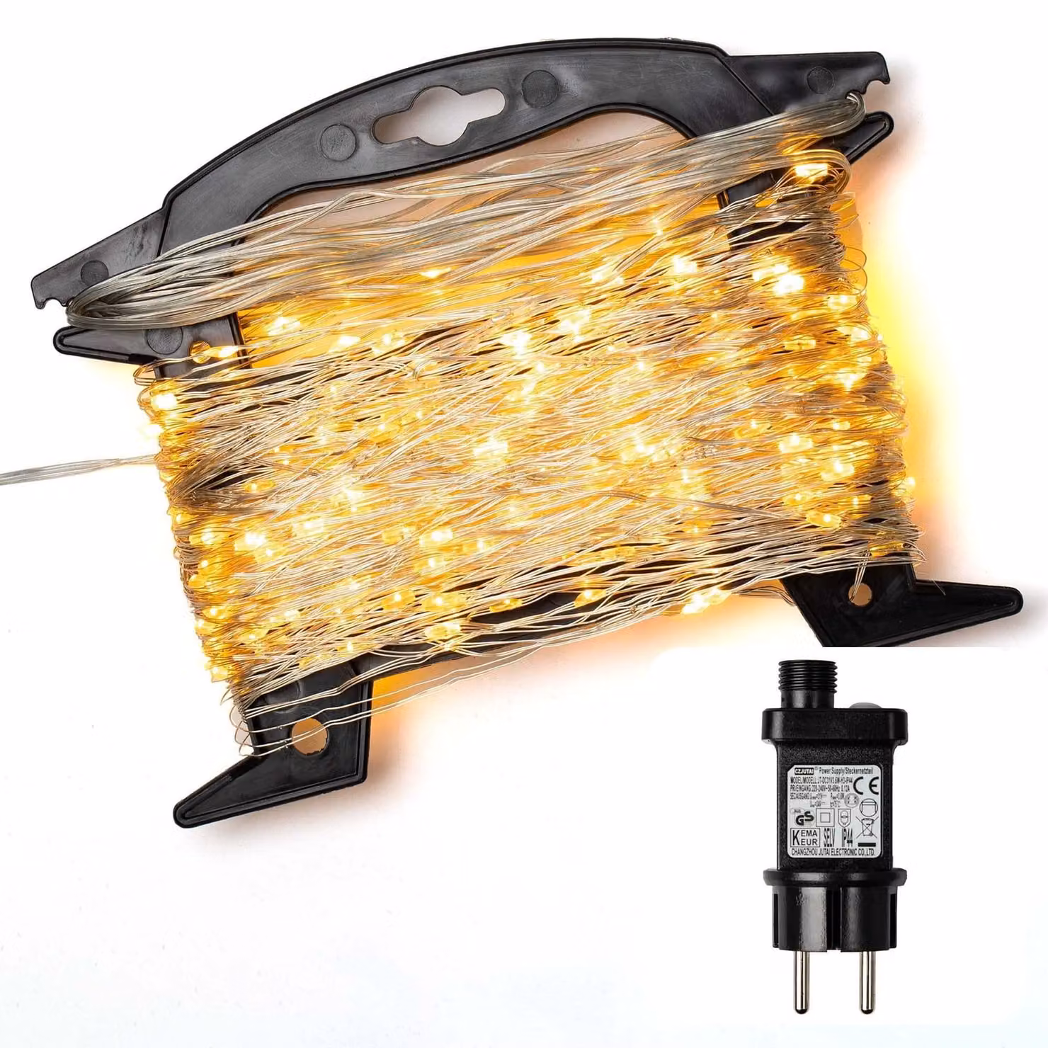 Catena luminosa a LED, lunghezza 59,8 metri, 300 LED bianco caldo, cavo in rame, con timer