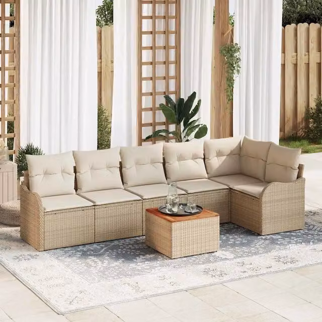 Set Divano da Giardino 7 pz Beige e Crema polyrattan 3356132