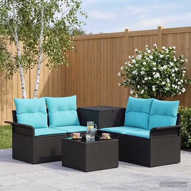 Set di divani 6 pz 4 posto Nero e Blu 3447069