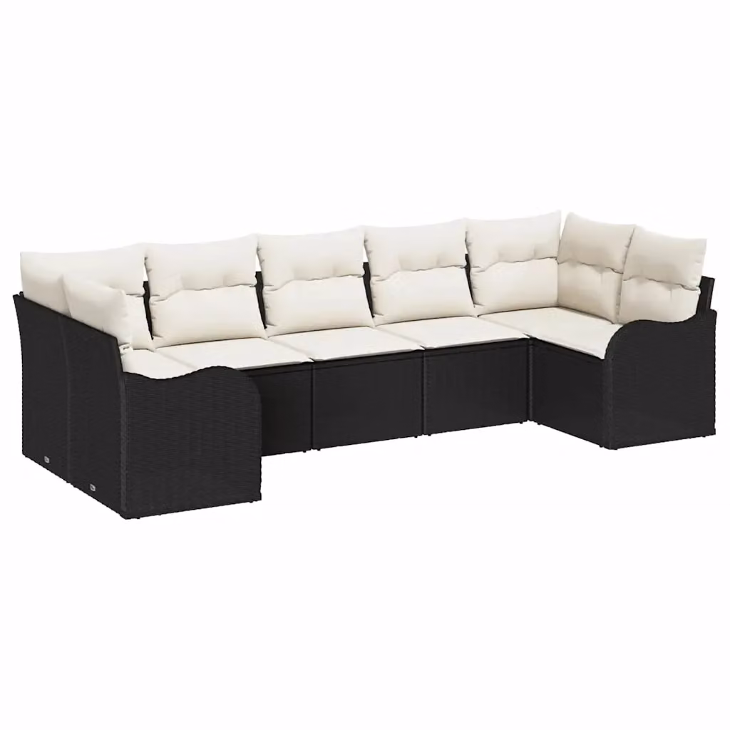 Set Divano da Giardino vidaXL 7 pz L-Shape Nero e Bianco in Poly Rattan con Cuscini in Tessuto Resistente ai Raggi UV – 2