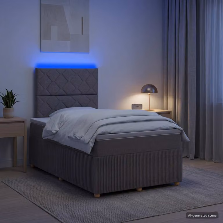 Letto Box Spring vidaXL con Materasso Ibrido e Illuminazione LED, Colore Tortora, L/P: 120 x 200 cm
